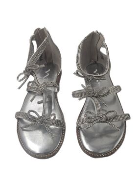 Nina Kids Solace Silver Rhinestone Bow Sandals Youth Size 2 Dress Shoes